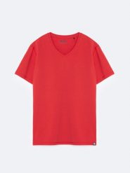 Koszulka męska v-neck czerwona Irtos 603. Czerwone koszulki sportowe męskie Big Star, l, z aplikacjami, z bawełny, retro, bez kołnierzyka. W wyprzedaży za 69.99 zł.