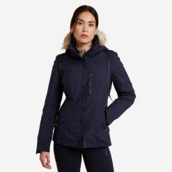 Kurtka jeździecka damska Fouganza 580 ciepła. Niebieskie kurtki damskie FOUGANZA, na zimę, l, bez wzorów, z futra, do jazdy konnej. Za 349.99 zł.