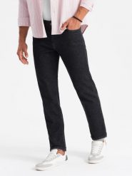 Klasyczne męskie spodnie jeansowe REGULAR FIT – czarne V2 OM-PADP-0152 - XXL. Czarne spodnie materiałowe męskie Ombre Clothing, l, z aplikacjami, z bawełny, klasyczne. Za 107.99 zł.