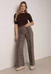 Panterkowe Bawełniane Jeansy z Szerokimi Nogawkami i Wysokim Stanem Salithirae. Jeansy damskie Born2be, z podwyższonym stanem. Za 129.99 zł.