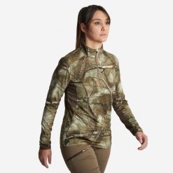 Koszulka outdoor z długim rękawem damska Solognac Respi 500 silence treemetic. Brązowe t-shirty damskie SOLOGNAC, bez wzorów, z elastanu, bez kołnierzyka. Za 129.99 zł.