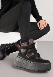 Czarno-Brązowe Botki Sneakersy Vices na Platformie w Stylu Y2K Gelira. Czarne botki damskie Renee, z jeansu, bez obcasa, na platformie, bez zapięcia. Za 149.99 zł.