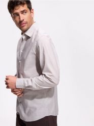 Gładka koszula regular fit - jasnoszary. Szare koszule męskie Reserved, l, bez wzorów, z bawełny, bez kołnierzyka, bez ramiączek. Za 139.99 zł.