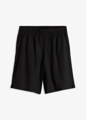Bermudy z gumką w talii, z przewiewnego materiału z lnem. Czarne szorty damskie bonprix, bez wzorów, z tkaniny. Za 124.99 zł.