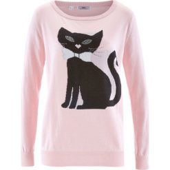 Sweter dzianinowy, długi rękaw bonprix pastelowy jasnoróżowy. Swetry damskie marki bonprix. Za 37.99 zł.