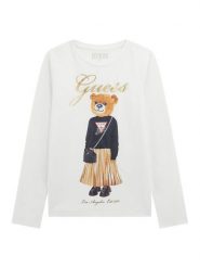 Guess Bluzka J5BI16 J1314 Biały Regular Fit. Białe bluzki dla dziewczynek Guess, z aplikacjami, z bawełny, bez ramiączek. Za 89.99 zł.