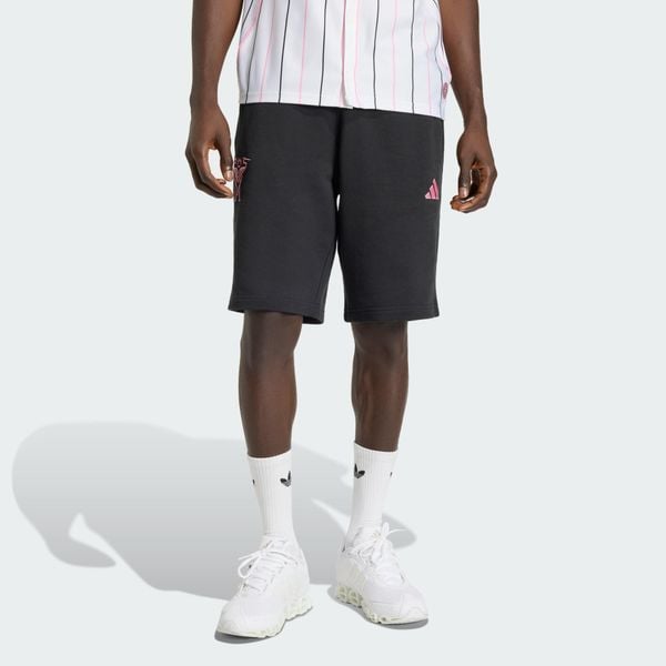 Szorty Inter Miami CF. Czarne krótkie spodenki sportowe męskie Adidas, l, bez wzorów, z bawełny, do piłki nożnej. Za 199.00 zł.