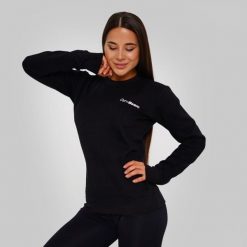 Bluza damska fitness regular fit czarna Basic. Czarne bluzy damskie GYMBEAM, m, bez wzorów, z bawełny, bez kaptura, na fitness i siłownię. Za 85.90 zł.