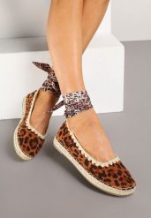 Panterkowe Espadryle z Plecioną Podeszwą i Wiązaniem Wokół Kostki Cyntavia. Espadryle damskie Born2be, na lato, bez wzorów, casualowe, bez obcasa, bez zapięcia. Za 99.99 zł.