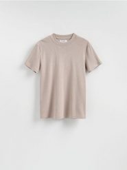 T-shirt slim fit - jasnoszary. Szare t-shirty męskie Reserved, l, bez wzorów, z bawełny, bez kołnierzyka. Za 69.99 zł.