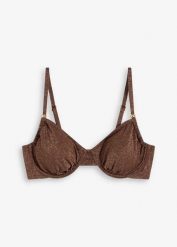 Połyskujący biustonosz bikini na fiszbinach. Brązowe biustonosze bonprix, bez wzorów. Za 119.99 zł.