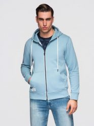 Męska bluza bawełnina dresowa BASIC rozpinana z kapturem - niebieska V7 - Rozmiar: XXL. Niebieskie bluzy męskie Ombre Clothing, m, z aplikacjami, z dresówki, z kapturem. Za 189.99 zł.