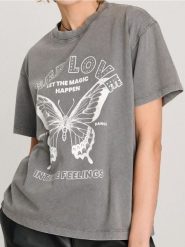 Koszulka oversize z efektem sprania - szary. Szare t-shirty damskie Sinsay, l, bez wzorów, bez kołnierzyka. W wyprzedaży za 22.99 zł.