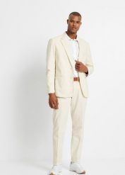 Garnitur z domieszką lnu (2 części), Regular Fit. Brązowe garnitury męskie bonprix, bez wzorów. Za 579.99 zł.