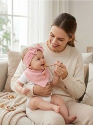 Zestaw: śliniak i opaska z kokardą - różowy. Czerwone śliniaki dla dzieci Sinsay, bez wzorów. Za 15.99 zł.