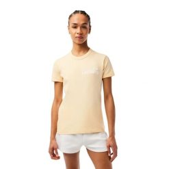 Koszulka damska Lacoste. Żółte t-shirty damskie Lacoste, uniwersalny, bez wzorów, z bawełny, eleganckie, bez kołnierzyka. Za 197.00 zł.