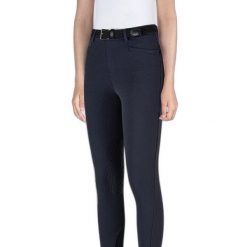 Spodnie jeździeckie z lejem kolanowym dla dziewczynek Equiline. Niebieskie spodnie materiałowe dla dziewczynek EQODE BY EQUILINE, bez wzorów, do jazdy konnej. Za 594.50 zł.