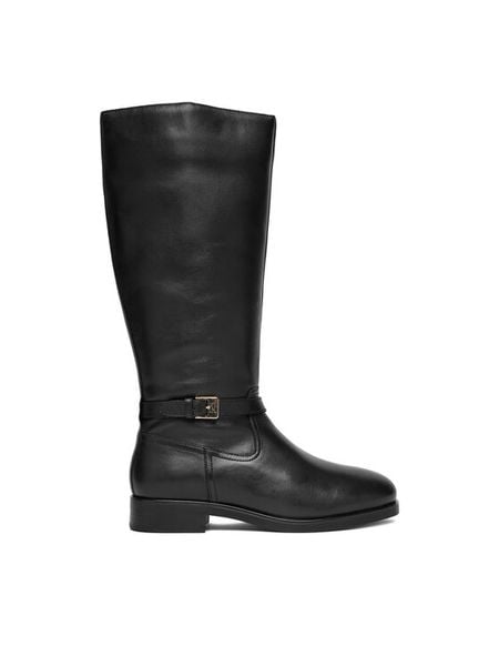 Tommy Hilfiger Kozaki FW0FW08873 Czarny. Czarne kozaki damskie Tommy Hilfiger, ze skóry, bez obcasa, na płaskiej podeszwie. Za 999.99 zł.