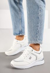 Białe Sneakersy na Koturnie z Metalicznymi Ozdobami Lavselia. Białe obuwie sportowe damskie Born2be, bez wzorów, z jeansu. Za 54.99 zł.