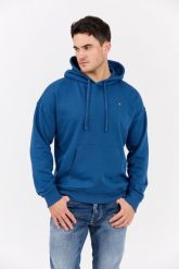 DIESEL Błękitna męska bluza S-ROB-HOOD-MICRODIV. Niebieskie bluzy męskie Diesel, l, bez wzorów, z bawełny, z kapturem. W wyprzedaży za 579.99 zł.