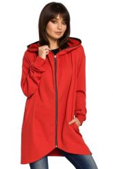 Czerwona Bluza Asymetryczna z Kapturem. Czerwone bluzki damskie MOE, l, bez wzorów, z bawełny, z kapturem. Za 269.90 zł.