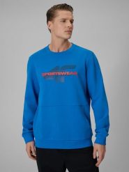 4F Bluza dresowa regular bez kaptura męska - niebieska XL. Niebieskie bluzy męskie 4f, m, bez wzorów, z dresówki, bez kaptura. Za 159.99 zł.