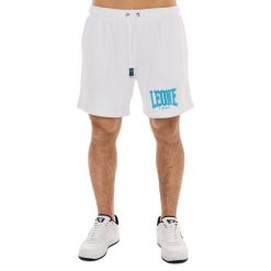 Odzież sportowa z bawełna z sznurek regulacyjny na co dzień. Biała krótkie spodenki sportowe męskie LEONE 1947 APPAREL, bez wzorów, z bawełny, na fitness i siłownię. W wyprzedaży za 89.72 zł.