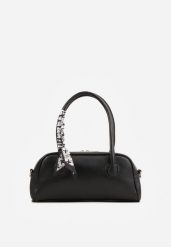 Czarna Torebka Bagietka na Ramię z Ozdobną Chustką i Paskiem Anaste. Czarne szaliki i chusty damskie Renee, bez wzorów, z jeansu, eleganckie. Za 119.99 zł.