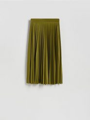 Plisowana spódnica midi - zielony. Zielone spódnice damskie Reserved, l, bez wzorów, z dzianiny, midi, rozkloszowane. W wyprzedaży za 59.99 zł.