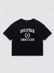 Koszulka dziewczęca z nadrukiem czarna Minka 906. Czarne bluzki dla dziewczynek Big Star, bez wzorów, z bawełny, bez kołnierzyka, bez ramiączek. Za 59.99 zł.