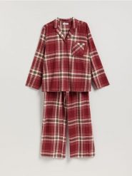 Flanelowa piżama w kratkę - czerwony. Czerwone piżamy damskie Reserved, l, bez wzorów, z bawełny, bez ramiączek. Za 149.99 zł.