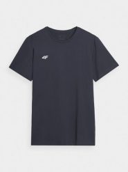 4F T-shirt regular gładki męski - granatowy S. Niebieskie t-shirty męskie 4f, m, bez wzorów, z bawełny, klasyczne, bez kołnierzyka. Za 59.99 zł.