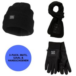 Zestaw termiczny Mężczyźni - Czapka/Rękawiczki/Szal - Czarny - XXL. Czarne rękawiczki męskie HEAT KEEPER, bez wzorów, z materiału. Za 185.79 zł.