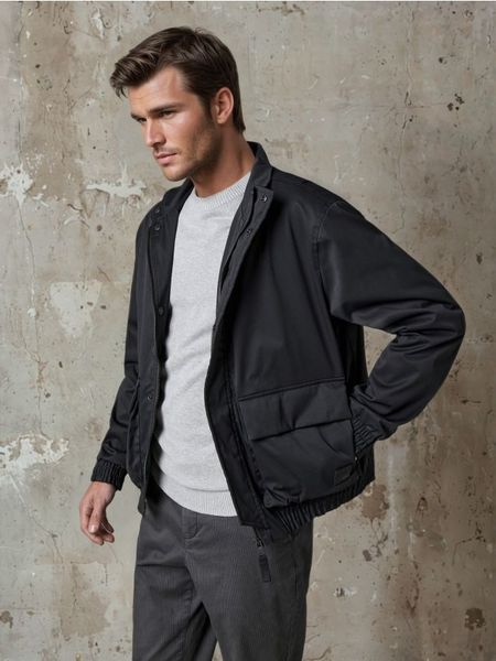 Kurtka harrington - czarny. Czarne kurtki męskie Sinsay, l, bez wzorów, bez kaptura. Za 59.99 zł.