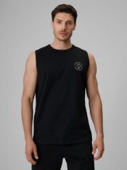 4F Koszulka bez rękawów relaxed gładka męska - czarna XXL. Czarne t-shirty męskie 4f, m, bez wzorów, z bawełny, bez kołnierzyka. Za 59.99 zł.