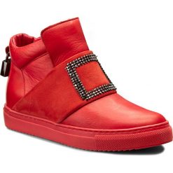 Botki CARINII - B3843 H54-H55-PSK-B67. Czerwone botki damskie Carinii, z materiału, bez obcasa, na obcasie. W wyprzedaży za 279.00 zł.