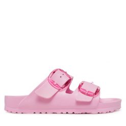Klapki Birkenstock. Czerwone klapki damskie Birkenstock, bez wzorów, bez obcasa. Za 229.99 zł.