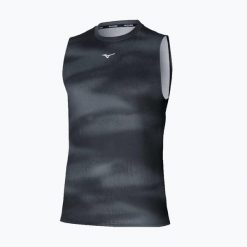 Koszulka do biegania męska Mizuno Core Graphic Sleeveless. Czarne koszulki sportowe męskie Mizuno, l, bez wzorów, z materiału, bez kołnierzyka, bez ramiączek, do biegania. Za 76.99 zł.