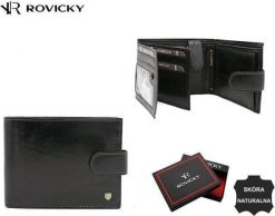 Rovicky Duży, Skórzany Portfel Męski Na Zatrzask. Portfele męskie ROVICKY, bez wzorów. Za 84.19 zł.