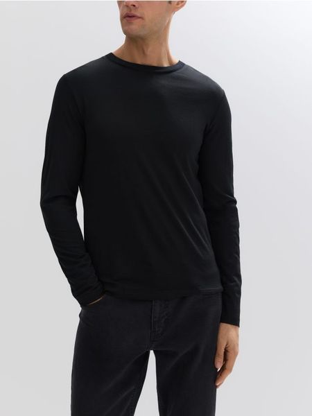 Longsleeve z wełny merino - czarny. Czarne bluzki z długim rękawem męskie Reserved, l, bez wzorów, z wełny, bez kołnierzyka. Za 199.99 zł.