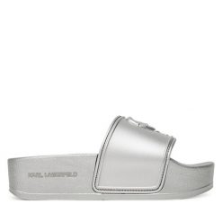 Klapki KARL LAGERFELD. Szare klapki damskie KARL LAGERFELD, bez wzorów, bez obcasa. Za 279.99 zł.