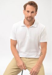 Koszulka polo na zamek O-HEKTOR. Białe koszulki polo męskie Volcano, l, bez wzorów, z bawełny, eleganckie, bez ramiączek. Za 119.99 zł.