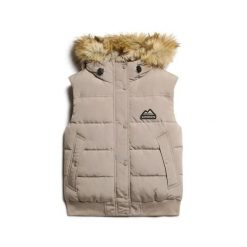 Damska kurtka bez rękawów Superdry Everest. Brązowe kurtki damskie Superdry., na zimę, bez wzorów, z puchu, bez kaptura. Za 496.70 zł.