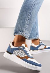 Granatowe Sneakersy Ozdobione Wstawką z Tweedowego Materiału Saini. Niebieskie obuwie sportowe damskie Renee, bez wzorów. Za 79.99 zł.