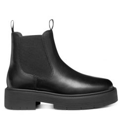 Sztyblety Geox. Czarne botki damskie Geox, bez obcasa, na płaskiej podeszwie, bez zapięcia. Za 549.99 zł.