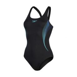 Strój Kąpielowy Speedo Muscleback – Czarno/Czerwono/Niebieski – Rozmiar 28. Czarne kostiumy jednoczęściowe damskie Speedo, bez wzorów, sportowe, do pływania. Za 119.99 zł.