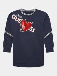 Guess Sukienka codzienna K3YK21 KA6R0 Granatowy Regular Fit. Niebieskie sukienki dla dziewczynek Guess, z aplikacjami, z bawełny, bez ramiączek. Za 119.99 zł.