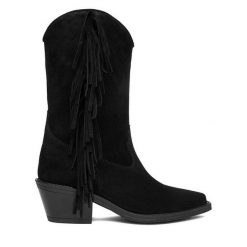 Kowbojki Badura. Czarne botki damskie Badura, bez obcasa, na słupku, bez zapięcia. Za 429.99 zł.