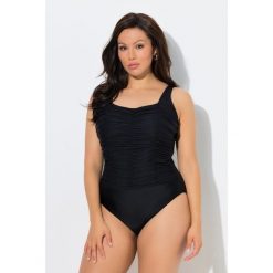 Damskie Strój kąpielowy drapowanie miękkie miseczki regulowane ramiączka. Czarne kostiumy jednoczęściowe damskie Ulla Popken, plus size, bez wzorów, z elastanu, sportowe, plus size, do pływania. Za 239.99 zł.