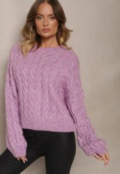Fioletowy Sweter z Domieszką Wełny o Prostym Kroju Zdobiony Splotem w Warkocz Durira. Fioletowe swetry damskie Renee, z aplikacjami, z jeansu, casualowe, bez kołnierzyka, bez ramiączek, długie, bez kaptura. Za 159.99 zł.